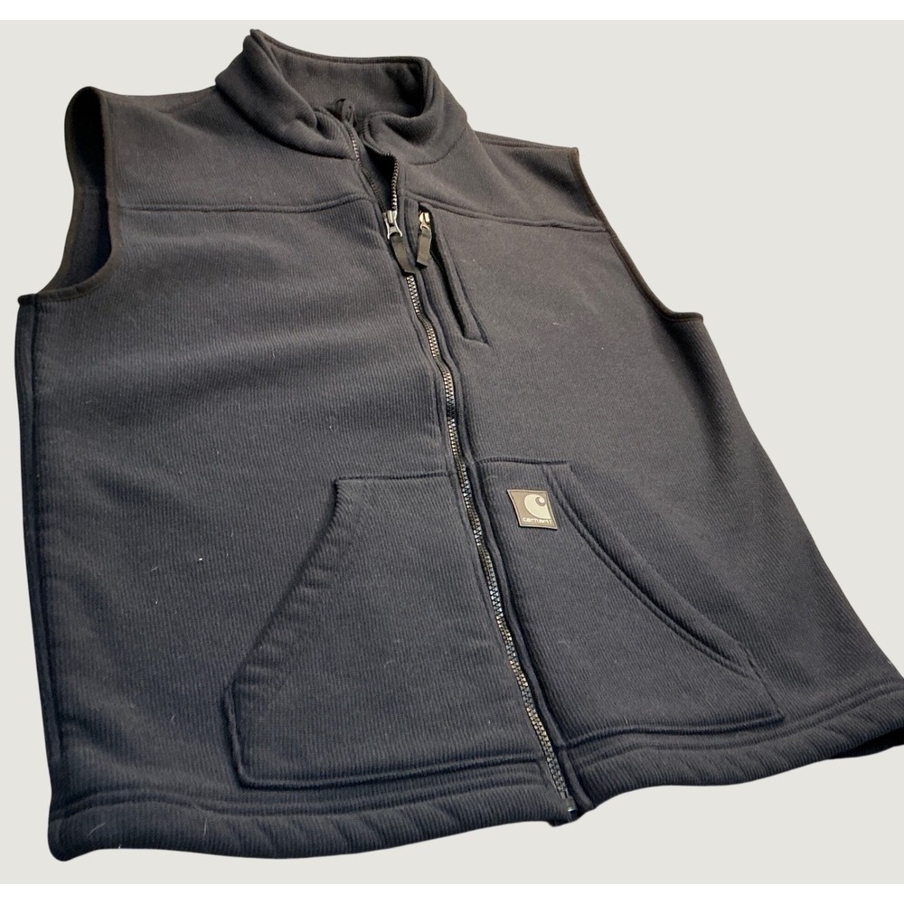 Carhartt Full Zip Fleece Vest Waffle Knit Pockets Black Mens Medium Workwear
